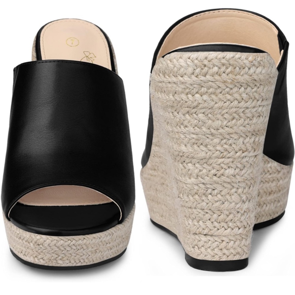 Black Open Toe, Slide Platform Heel Size 6 - image 4